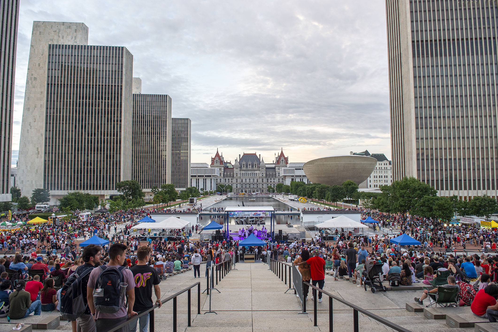 View from State Library stairs of crowd for July 4th Celebration at the Empire State
Plaza